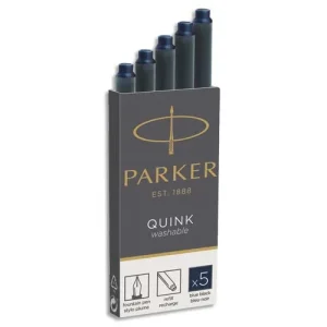 PARKER Etui de 5 cartouches longues QUINK encre Bleue effaçable. En blister.