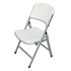 Lot de 4 Chaises pliantes Blanches en polyéthylène, structure acier, épaisseur repliée 15 cm