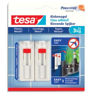 TESA Boîte de 6 Languettes adhésives Blanches pour carrelage et métal, charge 3kg, Ft : L1,5xH13xP0,1 cm