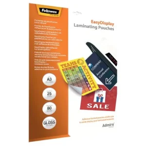 FELLOWES Pack de 25 pochettes de plastification A3 80 microns adhésives repositionnables 5601803