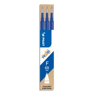 PILOT Set de 3 recharges pour roller FriXion. Pointe fine 0,5 mm. Encre Bleue