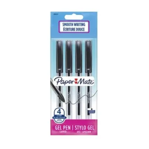 PAPERMATE Sachet de 4 stylos Gel Jiffy à capuchon pointe utra fine 0.5 mm. Encre Noire.