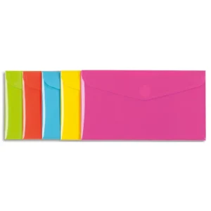 VIQUEL Chemise enveloppe HAPPY FLUO en polypropylène 2/10ème. Format DL 22 x 12,5 cm. Coloris assortis
