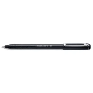 PENTEL Stylo bille à capuchon iZee 1 mm Noire à faible viscosité. Clip métal, zone alvéolée, rechargeable