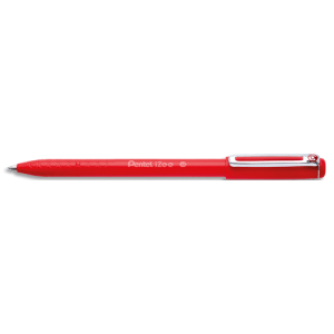 PENTEL Stylo bille à capuchon iZee 1 mm Rouge à faible viscosité. Clip métal, zone alvéolée, rechargeable