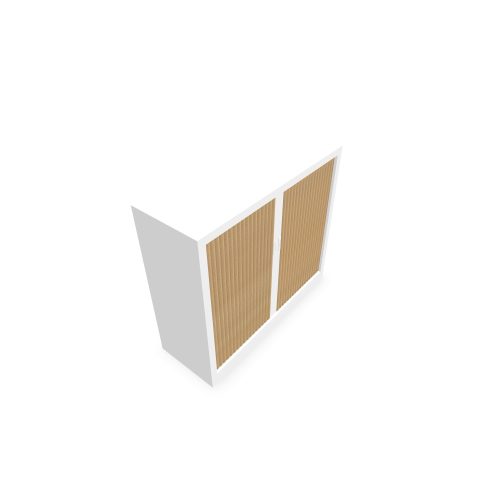 Armoire à rideaux H. 105 x L. 120 x P. 43 cm - corps blanc - rideaux chêne clair - équipée de 2 tablettes + rail
