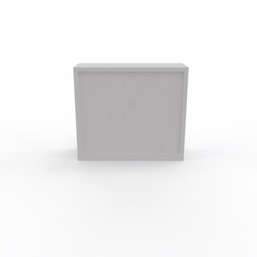 Armoire à rideaux H. 105 x L. 120 x P. 43 cm - corps gris - rideaux gris - équipée de 2 tablettes + rail