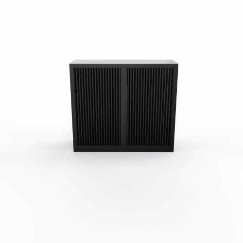 Armoire à rideaux H. 105 x L. 120 x P. 43 cm - corps noir - rideaux noir - équipée de 2 tablettes + rail