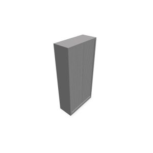 Armoire à rideaux H. 198 x L. 100 x P. 43 cm - corps gris - rideaux gris - équipée de 4 tablettes + rail