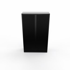 Armoire à rideaux H. 198 x L. 120 x P. 43 cm - corps noir - rideaux noir - équipée de 4 tablettes + rail