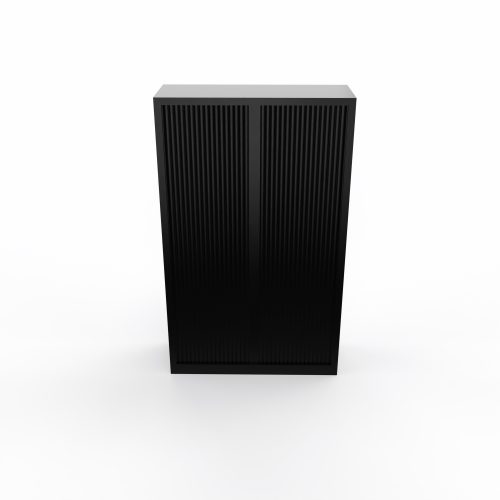 Armoire à rideaux H. 198 x L. 120 x P. 43 cm - corps noir - rideaux noir - équipée de 4 tablettes + rail