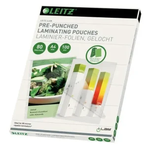 LEITZ Pack de 100 pochettes iLAM pour plastification à chaud, A4, 80 microns, pré-perforées 16918