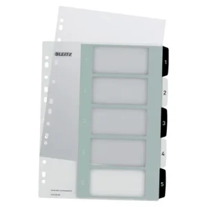 LEITZ Intercalaires numérique imprimables WOW 5 touches, format A4+, en PP translucide.Coloris Noir/Blanc