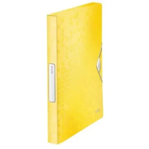 LEITZ Boîte de classement WOW en polypropylène. Dos de 3 cm. Fermeture par élastique. Coloris Jaune