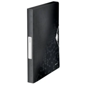 LEITZ Boîte de classement WOW en polypropylène. Dos de 3 cm. Fermeture par élastique. Coloris Noir