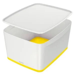 LEITZ Boîte MYBOX medium avec couvercle en ABS. Coloris Blanc fond Jaune