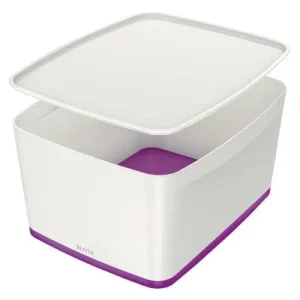 LEITZ Boîte MYBOX medium avec couvercle en ABS. Coloris Blanc fond Violet