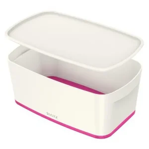 LEITZ Boîte MYBOX small avec couvercle en ABS. Coloris Blanc fond Rose