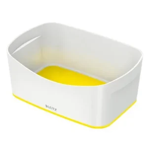 LEITZ Bac de rangement MYBOX small sans couvercle en ABS. Coloris Blanc fond Jaune