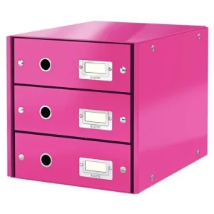 LEITZ Module de classement 3 tiroirs WOW en carton recouvert de polypropylène. Coloris Rose