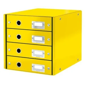 LEITZ Module de classement 4 tiroirs WOW en carton recouvert de polypropylène. Coloris Jaune