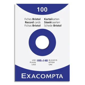 EXACOMPTA Etui de 100 fiches bristol non perforées 105x148mm (A6) unies Blanc