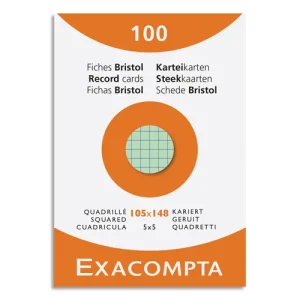 EXACOMPTA Etui de 100 fiches bristol non perforées 105x148mm (A6) quadrillées 5x5 assortis