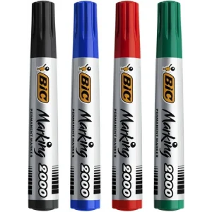 BIC Marking 2000 ECOlutions Marqueurs Permanents à Pointe Conique Moyenne - Couleurs Assorties x4
