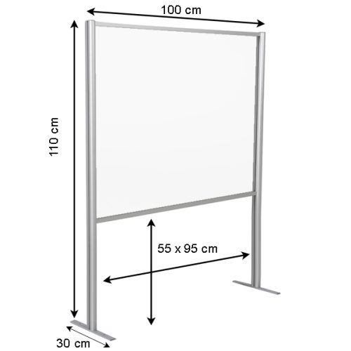 Cloison écran de protection plexiglass/alu h 110 x l 100 cm