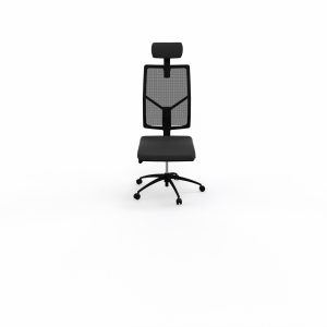 Siège Opus - mécanisme synchrone réglable en intensité avec profondeur d'assise réglable et têtière - assise tissu Bondaï noir et haut dossier résille noire - piètement nylon noir - Roulettes pour sol dur