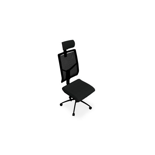 Siège Opus - mécanisme synchrone réglable en intensité avec profondeur d'assise réglable et têtière - assise tissu Bondaï noir et haut dossier résille noire - piètement nylon noir - Roulettes pour sol dur