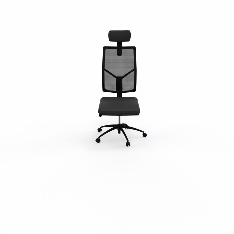 Siège Opus - mécanisme synchrone réglable en intensité avec profondeur d'assise réglable et têtière - assise tissu Bondaï noir et haut dossier résille noire - piètement nylon noir - Roulettes pour sol souple