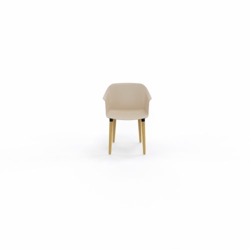 Fauteuil Scott coque polypropylène taupe sur 4 pieds hêtre multipli vernis naturel