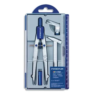 STAEDTLER Compas scolaire à vis micrométrique à rallonge, attache-compas, étui mine, règle intégrée