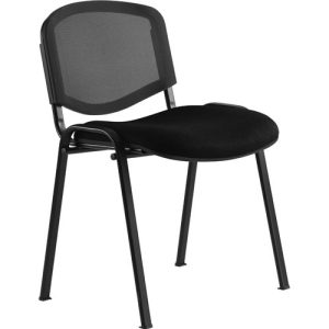 Chaise Anthra+ assise tissu Bondaï noir - dossier résille noire - structure 4 pieds métal lisse noir