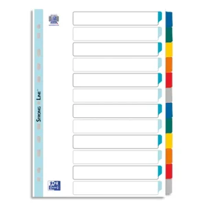 OXFORD Intercalaire en carte Blanche 170g, 12 positions renforcées mylar, format A4+. Coloris assortis