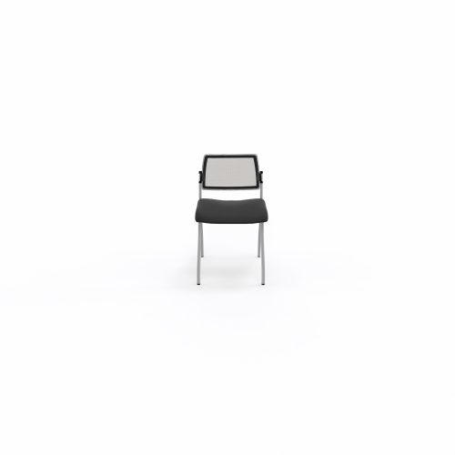 Chaise Inventiv 4 pieds finition métal gris aluminium dossier résille noire avec contre-coque noire - assise revêtement tissu Bondaï noir