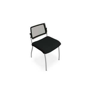 Chaise Inventiv 4 pieds finition métal gris aluminium dossier résille noire avec contre-coque noire - assise revêtement tissu Bondaï noir
