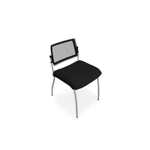 Chaise Inventiv 4 pieds finition métal gris aluminium dossier résille noire avec contre-coque noire - assise revêtement tissu Bondaï noir