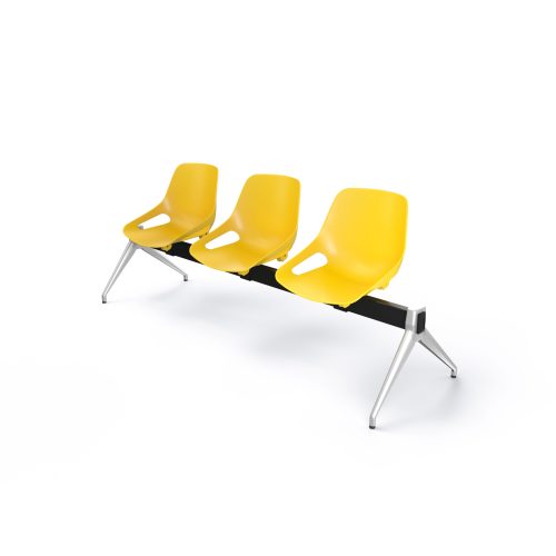 Poutre Rosalie 3 places assise polypropylène jaune - piétement aluminium poli - traverse métal gris aluminium