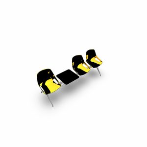 Poutre Rosalie 3 places + 1 tablette - assise polypropylène jaune - piétement aluminium poli - traverse métal gris aluminium
