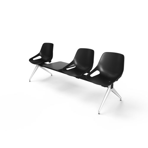 Poutre Rosalie 3 places + 1 tablette - assise polypropylène jaune - piétement aluminium poli - traverse métal gris aluminium