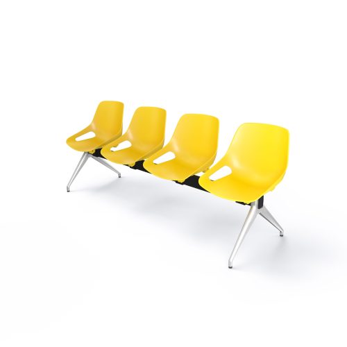 Poutre Rosalie 4 places assise polypropylène jaune - piétement aluminium poli - traverse métal gris aluminium