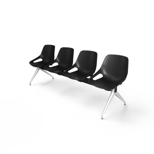 Poutre Rosalie 4 places assise polypropylène jaune - piétement aluminium poli - traverse métal gris aluminium