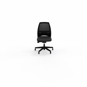 Siège Elliot autorégulé bas dossier résille noire avec coque noire - tissu Bondaï  noir - Piétement nylon noir sur roulettes pour sol souple