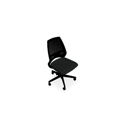 Siège Elliot autorégulé bas dossier résille noire avec coque noire - tissu Bondaï  noir - Piétement nylon noir sur roulettes pour sol souple