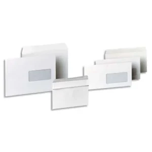 PERGAMY Boîte de 500 enveloppes Blanches 80g DL 110x220 mm fenêtre 45x100 mm autocollantes