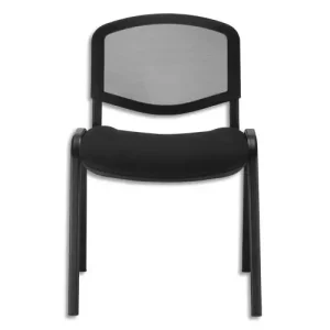 Chaise de conférence Iso Ergo Mesh dossier résille et assise tissu Noir, 4 pieds tube époxy Noir