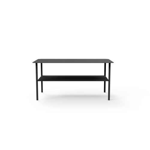 Table basse rectangulaire métallique Zélie L. 90 x P. 50 x H. 43 cm avec 2 plateaux sur 4 pieds métal lisse gris aluminium