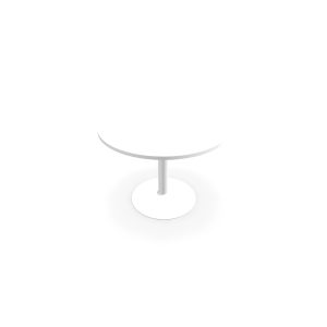 Table de réunion individuelle ronde Ø 100 cm ép. 25 mm décor blanc neige sur piétement central fixe rond blanc